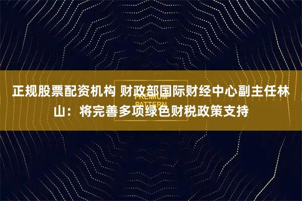 正规股票配资机构 财政部国际财经中心副主任林山：将完善多项绿色财税政策支持